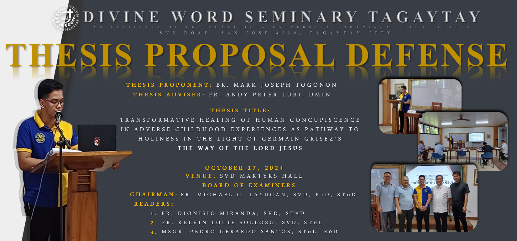 Thesis Proposal Defense - Br. MARK JOSEPH TOGONON